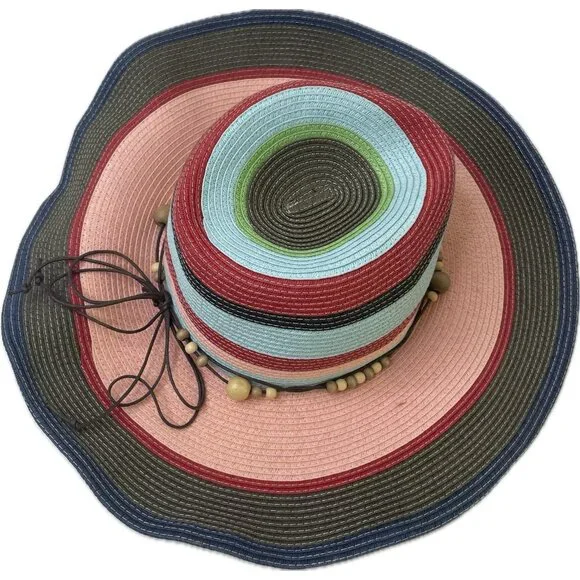 Cynthia Rowley Boho Hippie Wide Brim Sun Hat Multicolor Striped OS - Picture 2 of 7